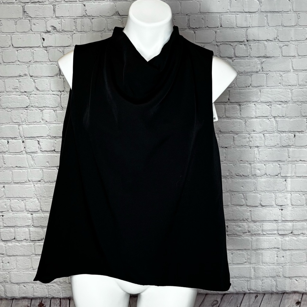 Zara Elegant Black Cowl Neck Blouse with Button Back Size L